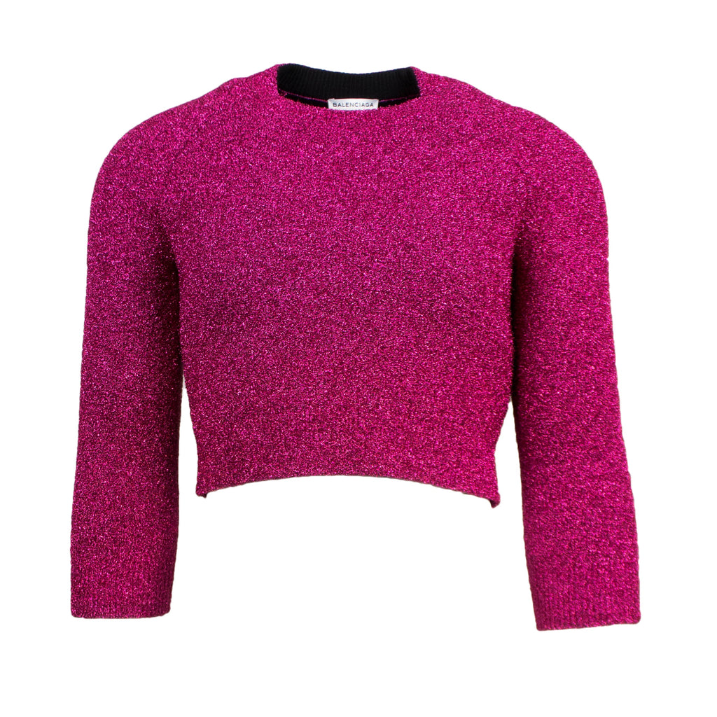 Pink Metallic Cropped Crewneck Sweater