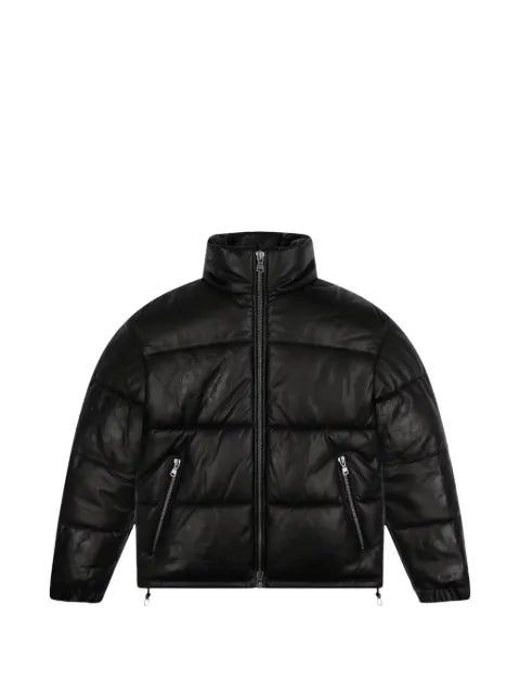 Denim Tears embossed-wreath leather puffer jacket