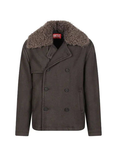 Diesel shearling-collar double-breasted jacket