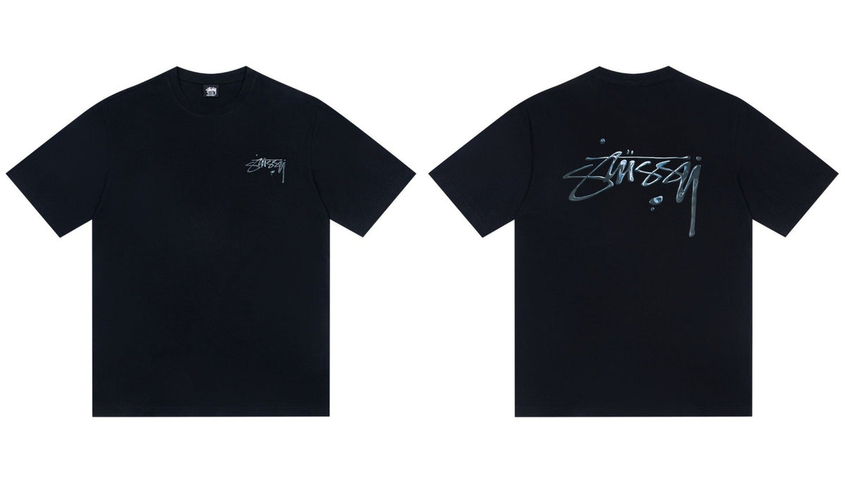 Stussy Drip Script Logo Front And Back Short Sleeve Tee