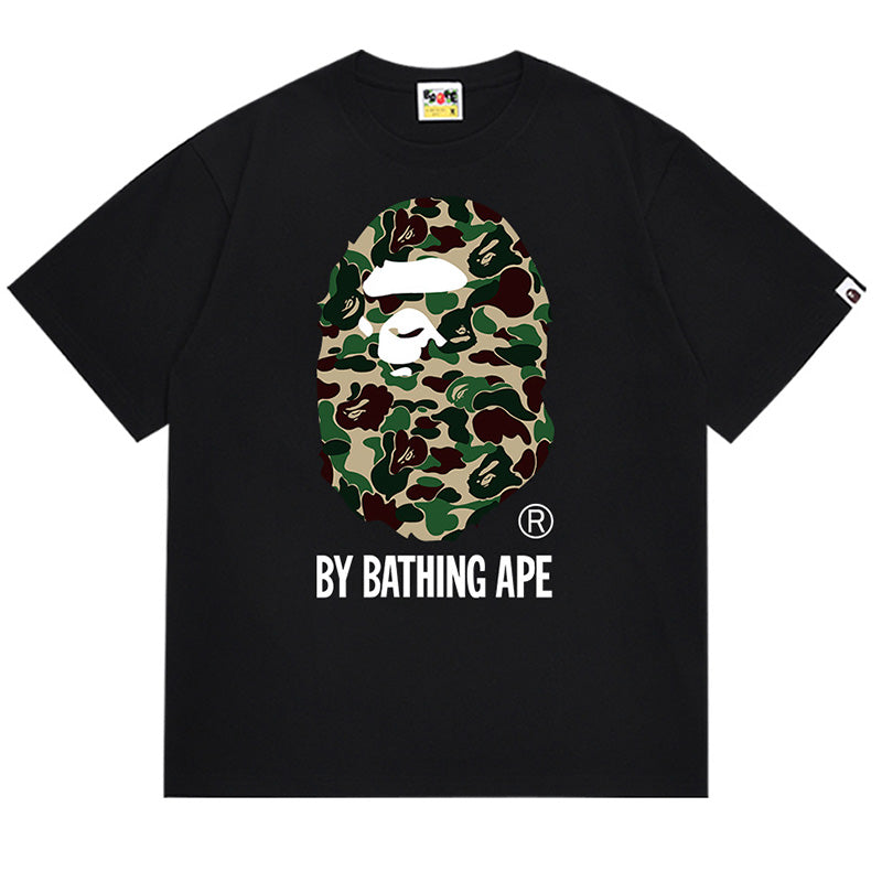 BAPE Green ABC Camo Ape Head Men's T-Shirt - Black