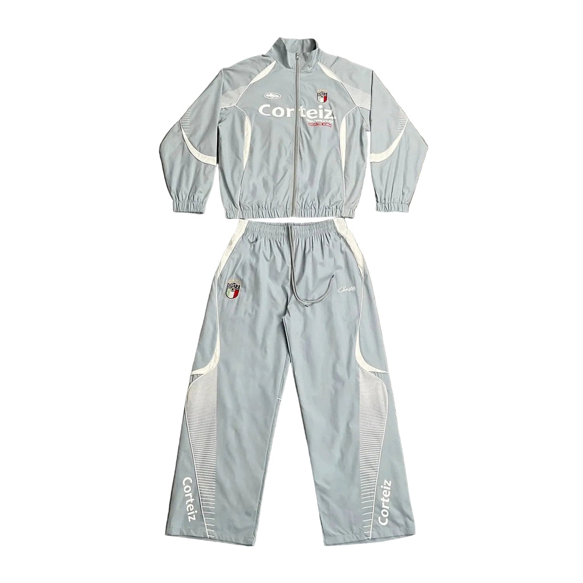 Corteiz Devil's Island Contrast Splicing Stand-Up Collar Suit – Light Blue