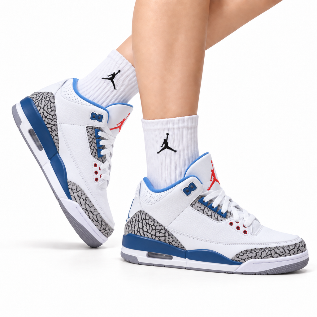 Air Jordan 3 Retro White Royal Blue Cement Sneakers