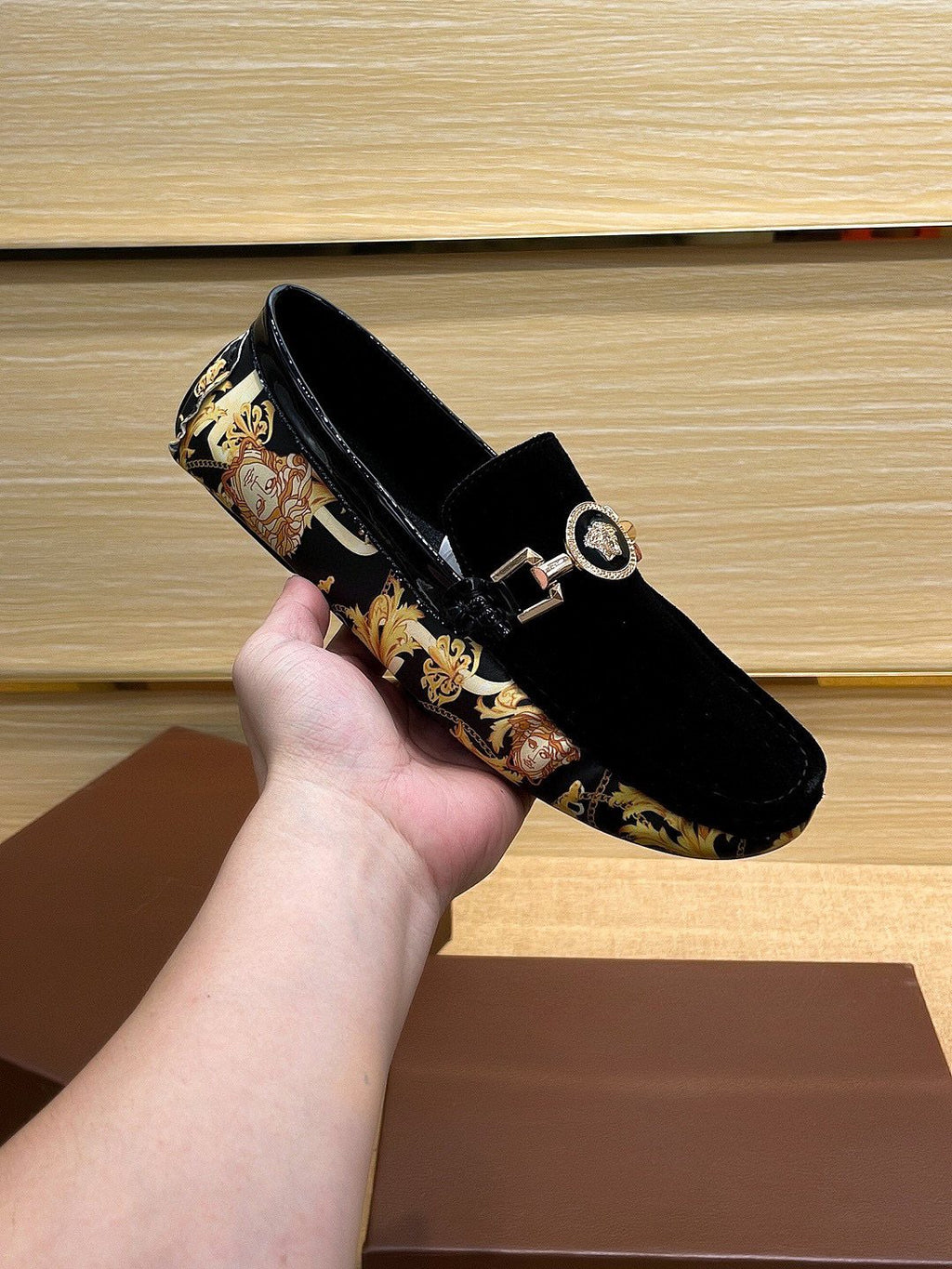 Versace Men's Black and Gold Loafers