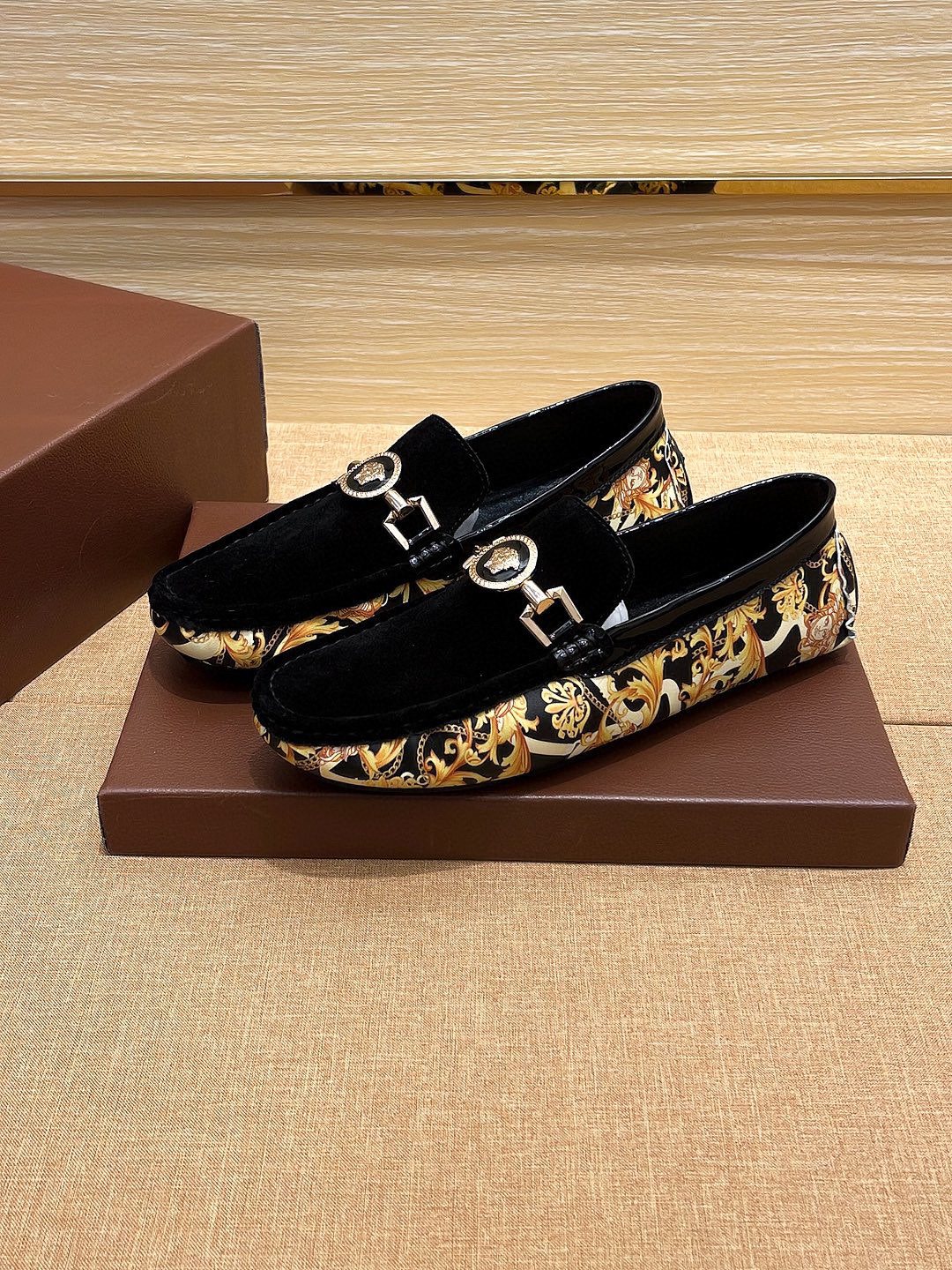 Versace Men's Black and Gold Loafers