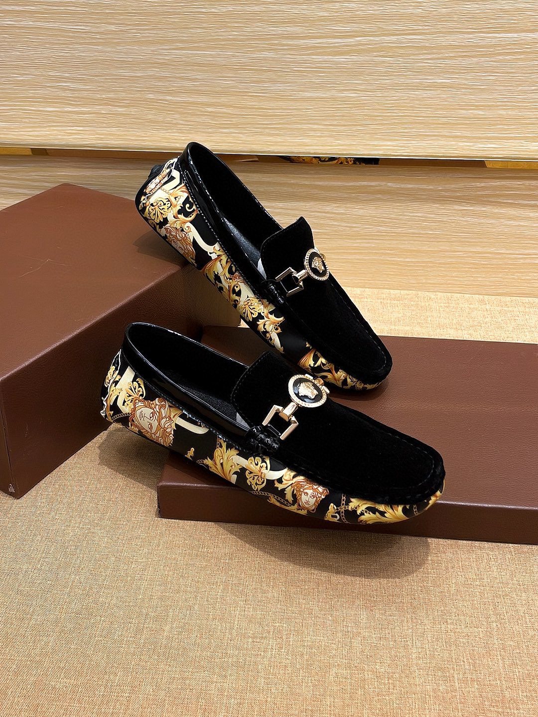 Versace Men's Black and Gold Loafers