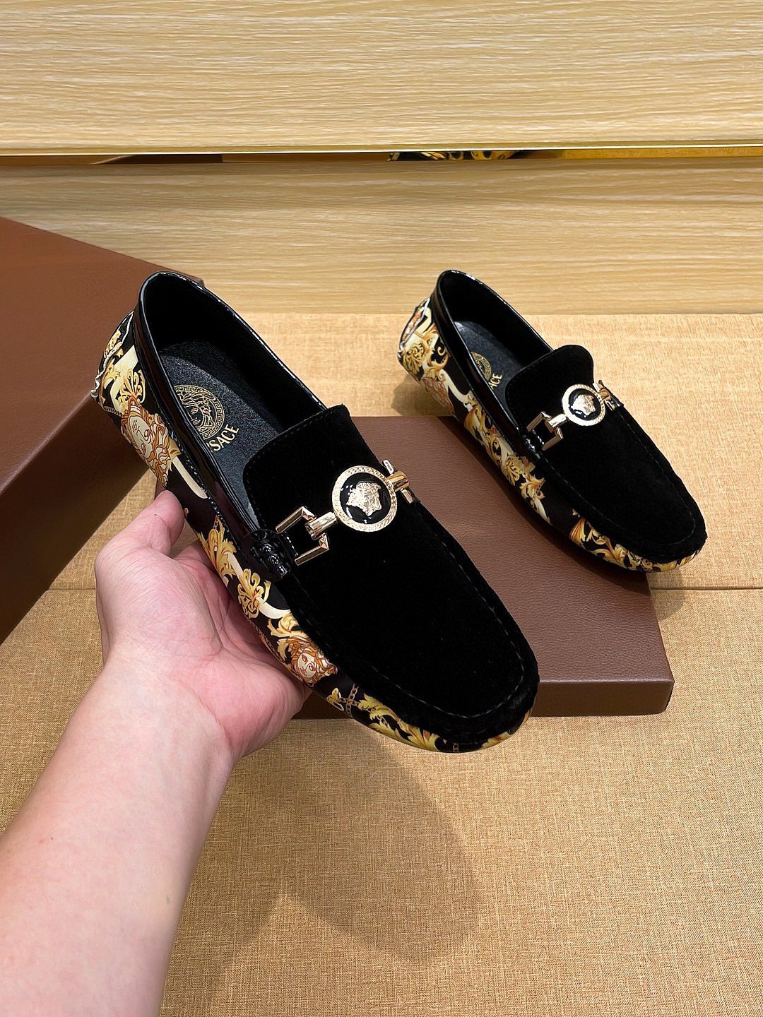 Versace Men's Black and Gold Loafers