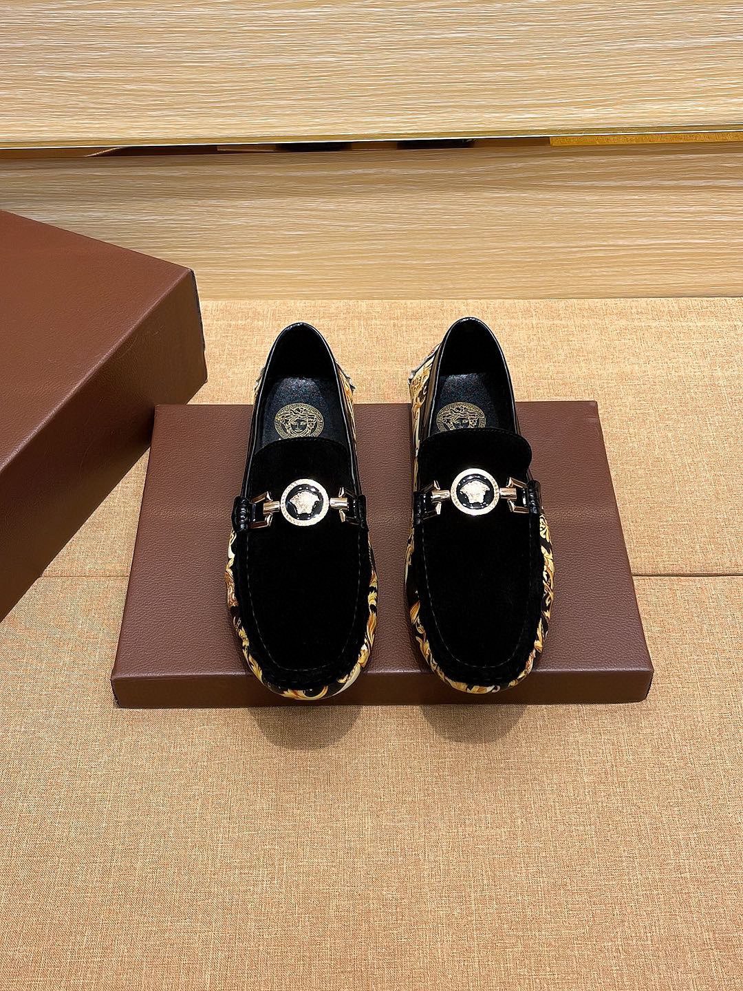 Versace Men's Black and Gold Loafers