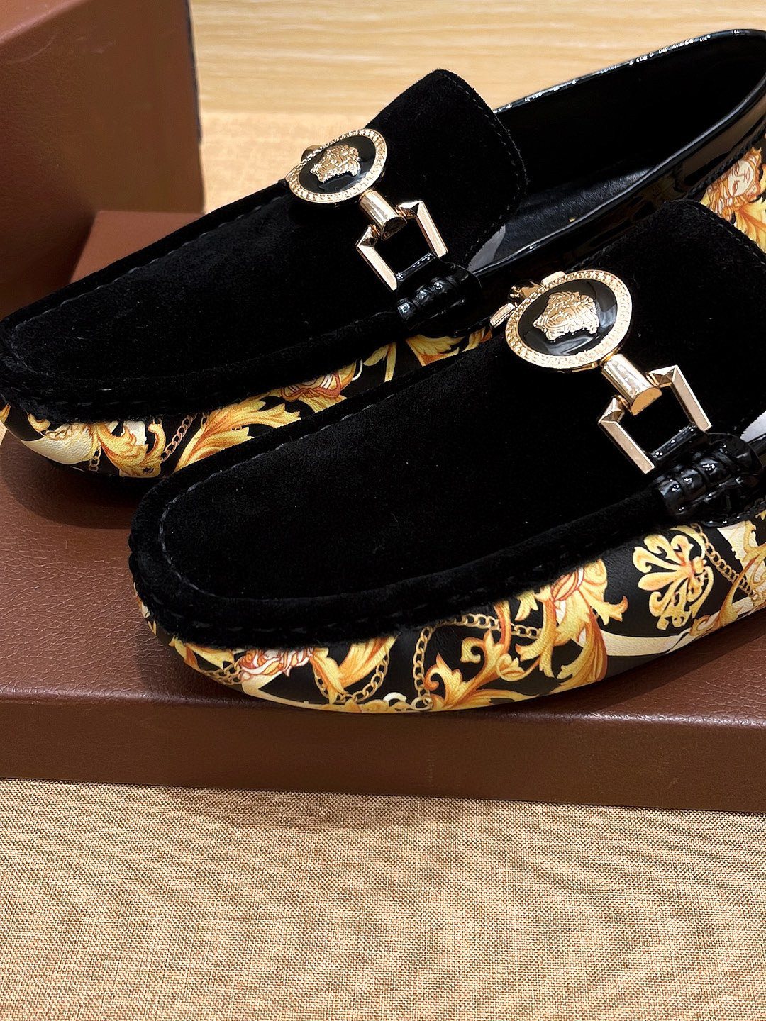 Versace Men's Black and Gold Loafers