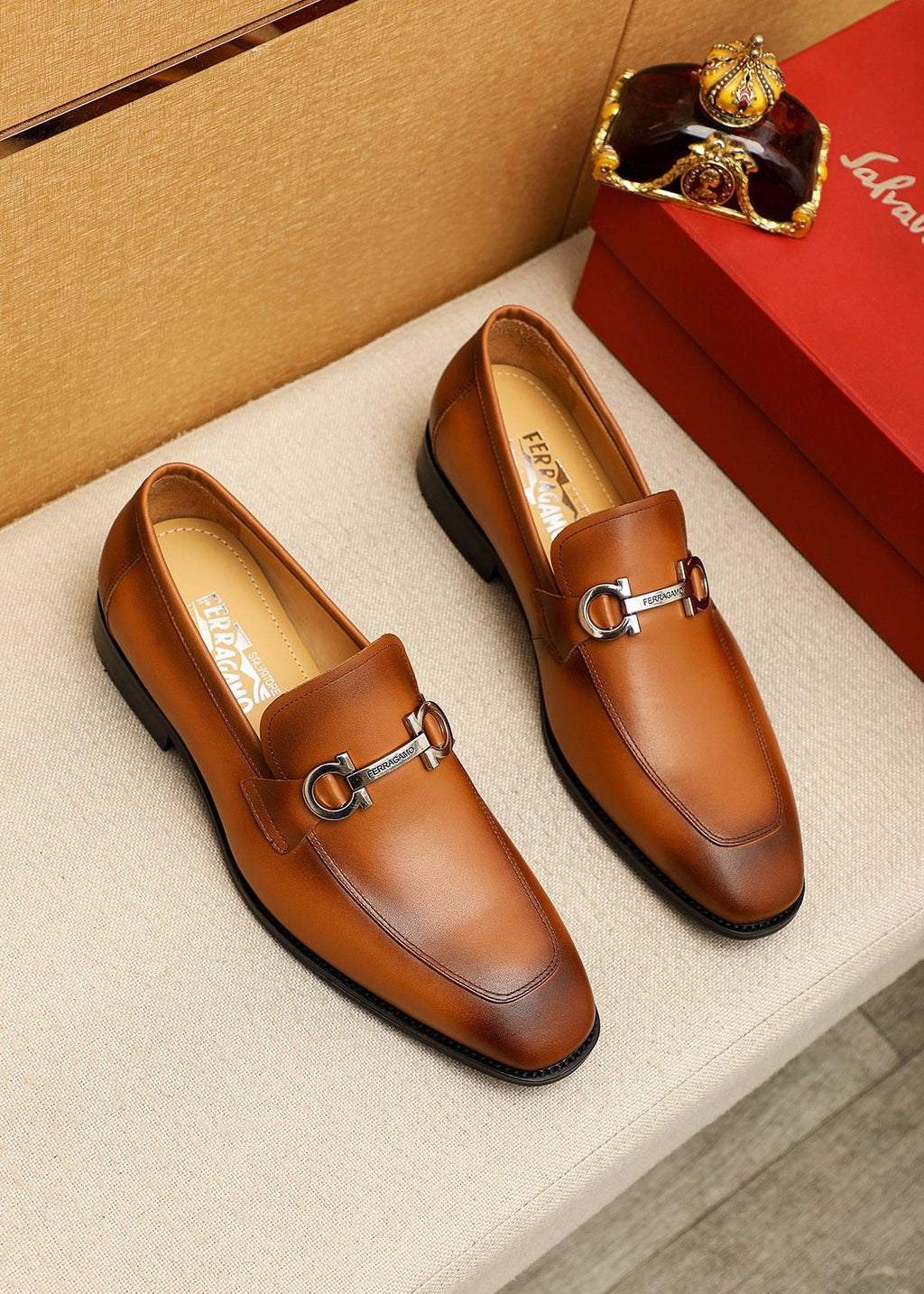 Ferragamo Brown Leather Hardware Loafers
