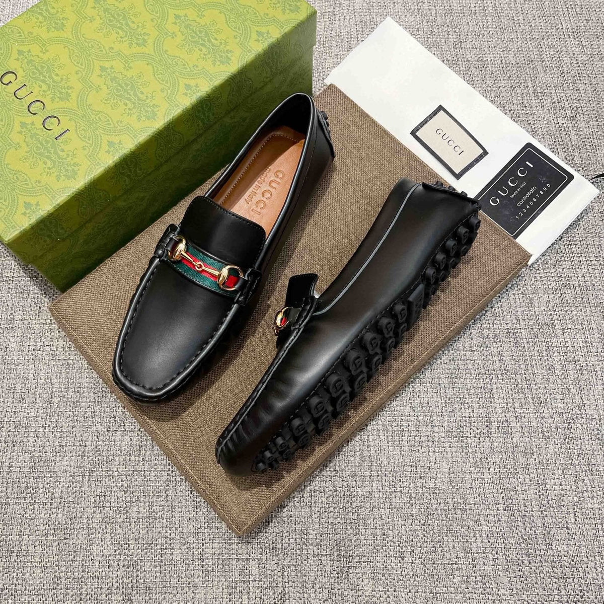 Gucci Black Web Stripe Loafers
