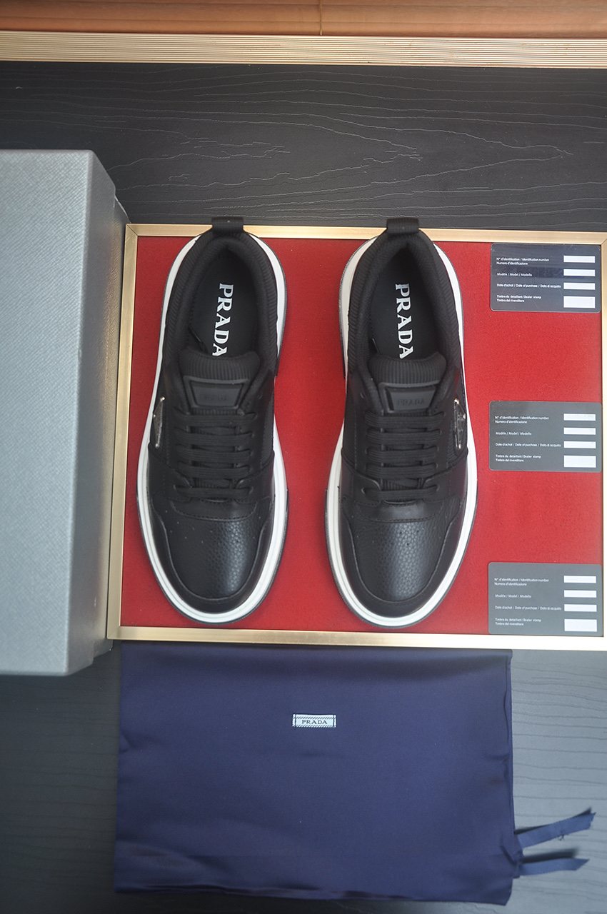 Prada Triangle Plaque Low-Top Sneakers - Leather Upper