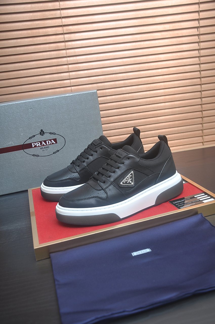 Prada Triangle Plaque Low-Top Sneakers - Leather Upper