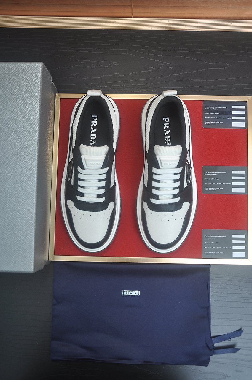 Prada Triangle Plaque Low-Top Sneakers - Leather Upper