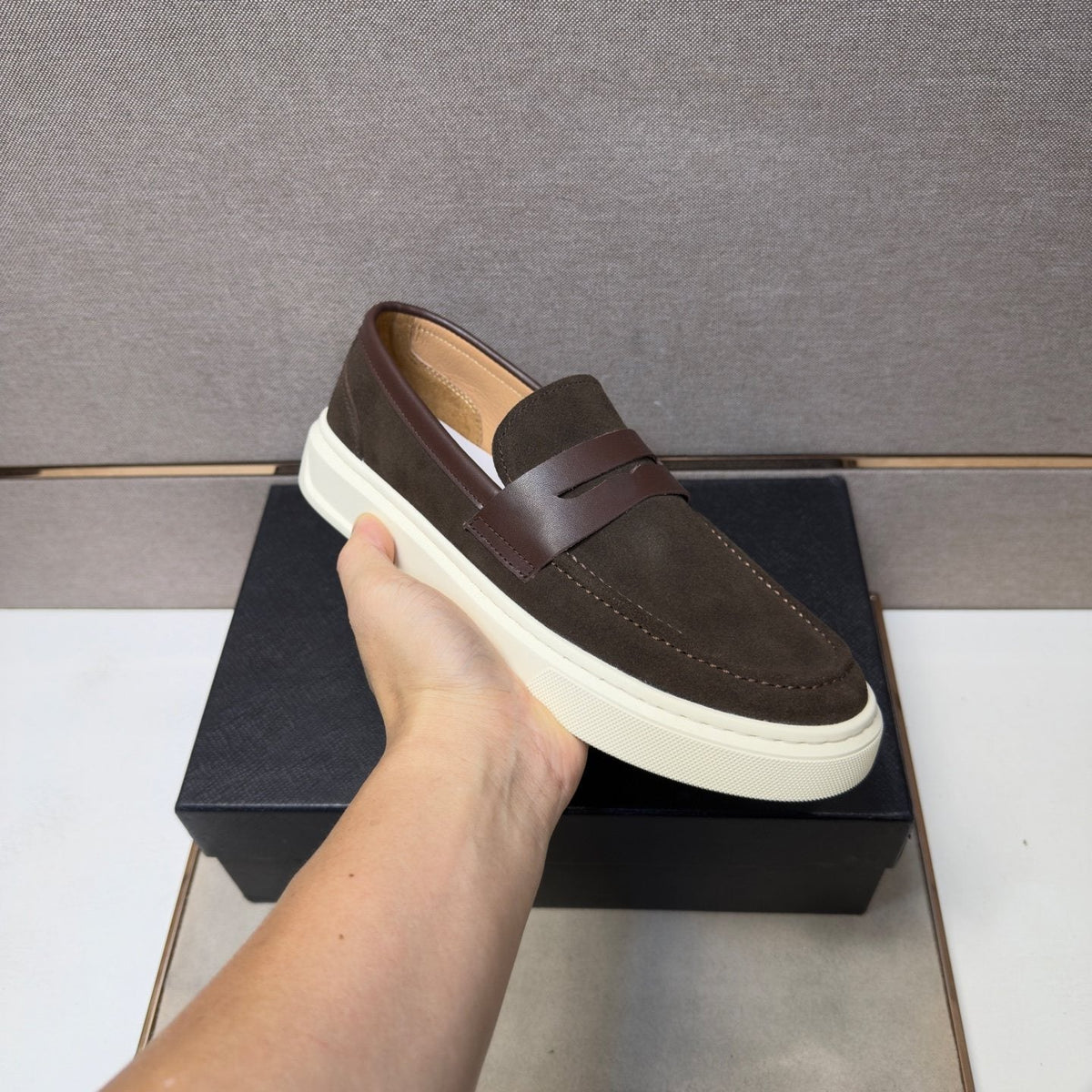 Prada Men's Penny Loafers with White Soles