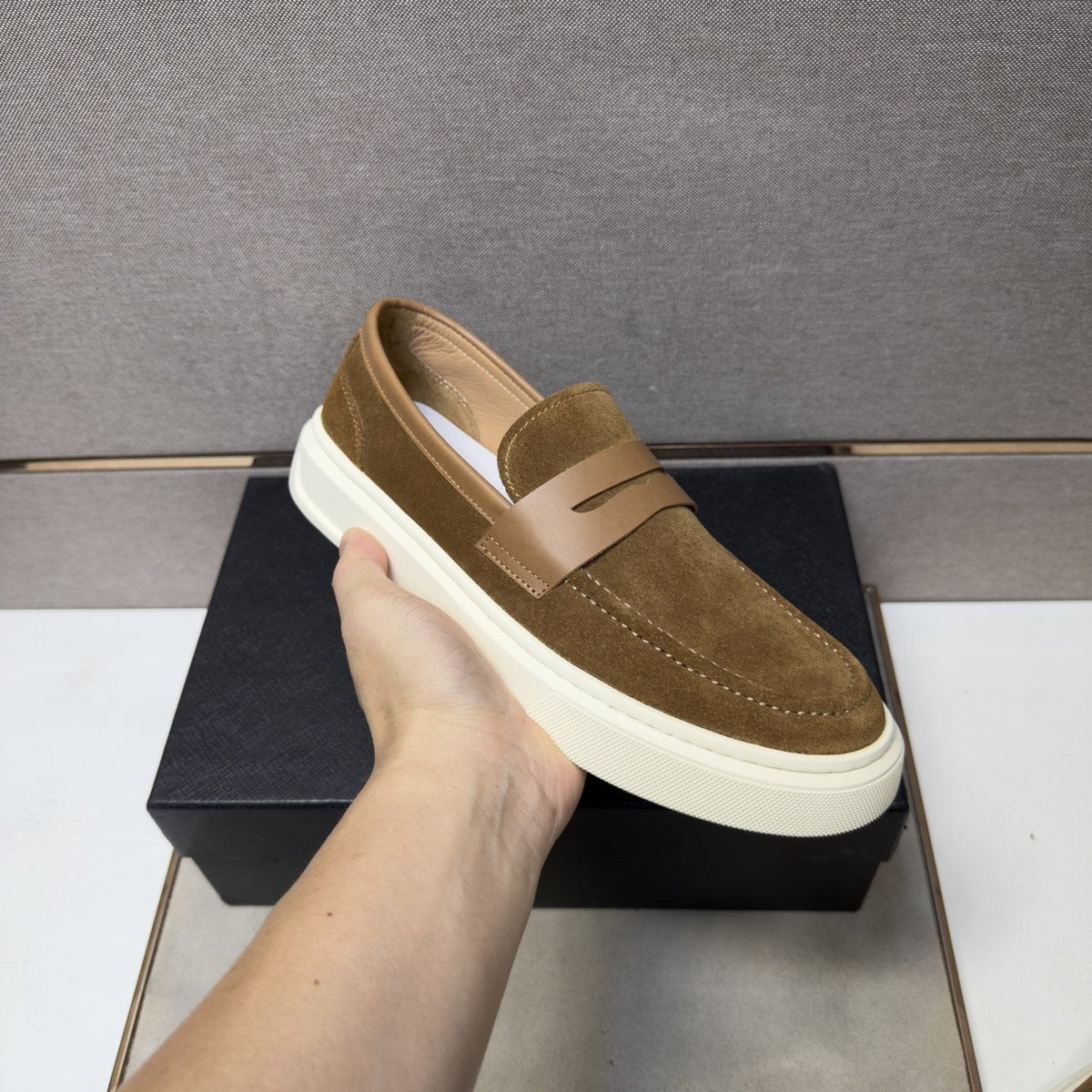 Prada Men's Penny Loafers with White Soles