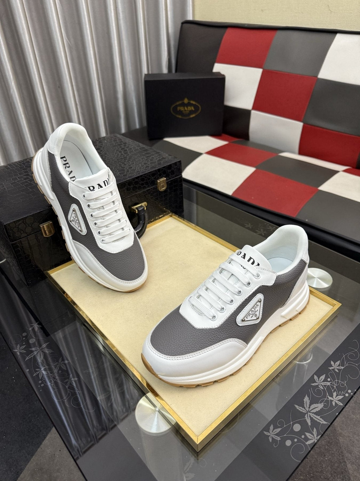Prada Men's Triangle Badge Low-Top Sneakers - Padded Collar And Textured Outsole
