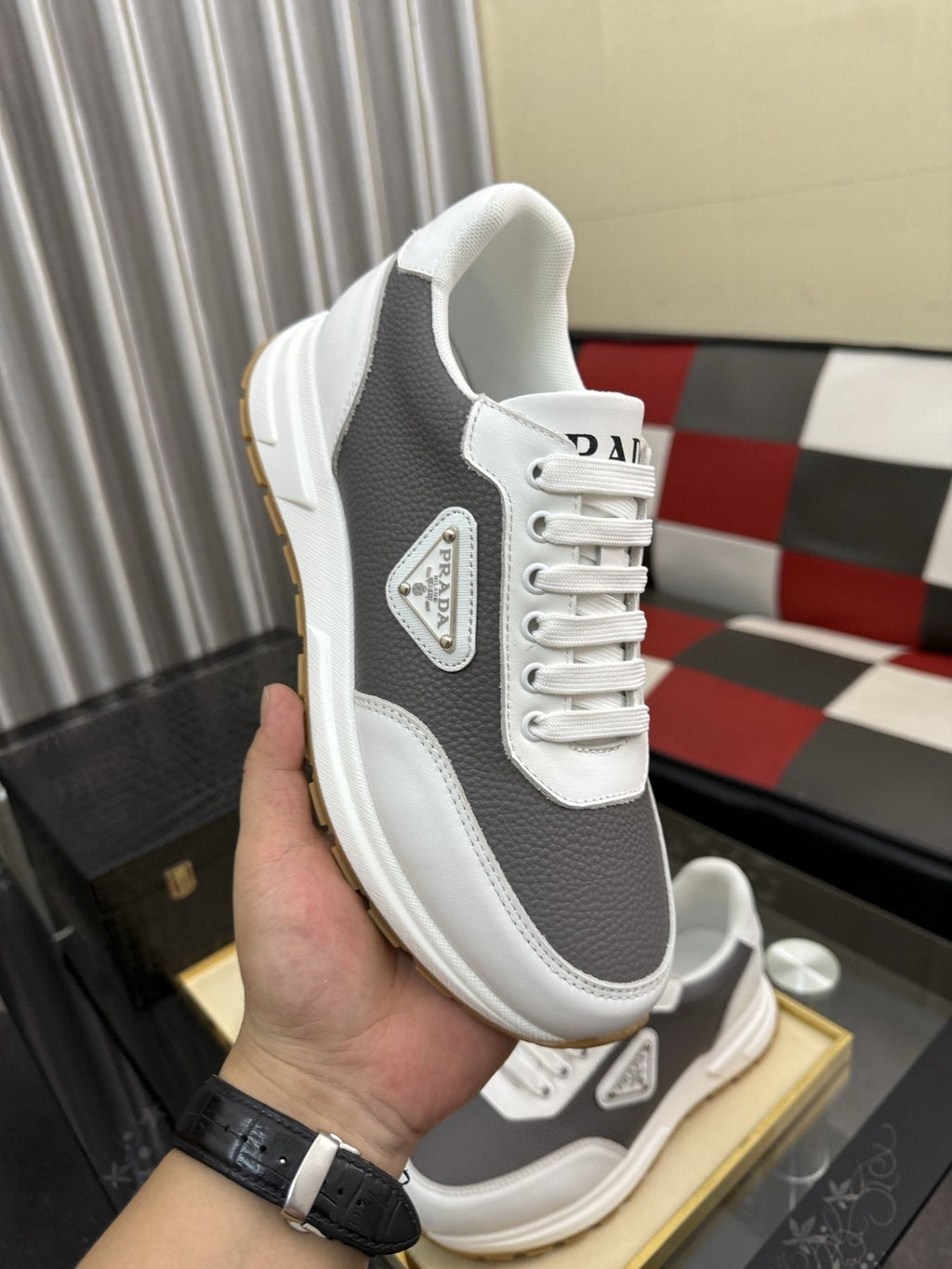 Prada Men's Triangle Badge Low-Top Sneakers - Padded Collar And Textured Outsole
