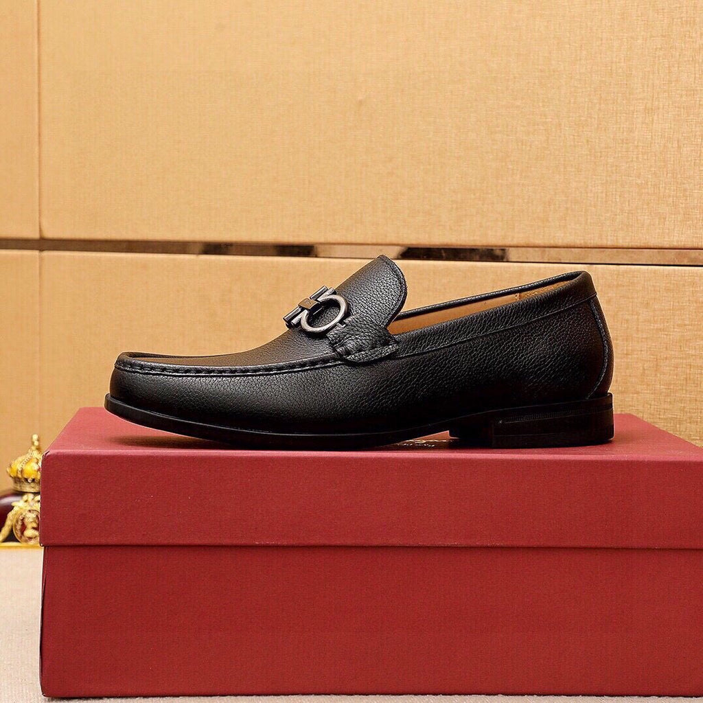 Ferragamo Men's Black Pebbled Leather Loafers