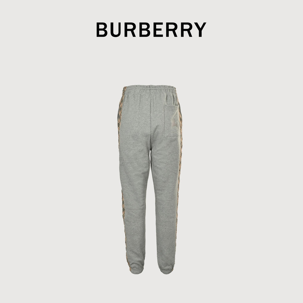Burberry BBR Side Diamond Check Tape Track Pants — Grey