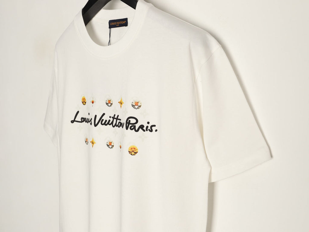 Louis Vuitton Paris Lettering and Daisy-Style Motif T-Shirt - Cream
